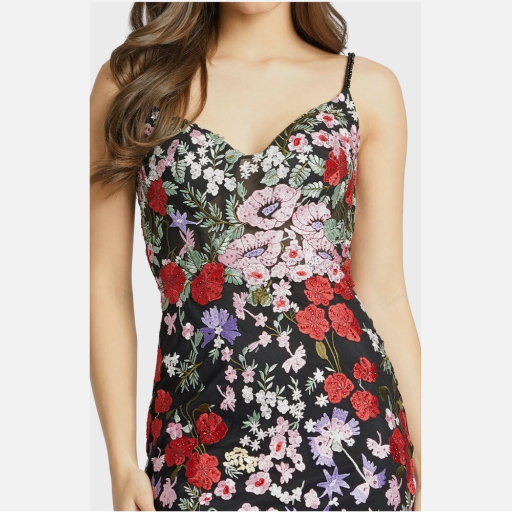 NWT $598 Mac Duggal‎ [ 8 ] Floral Lace Embroidered Sweetheart Gown Black Red - Picture 2 of 16